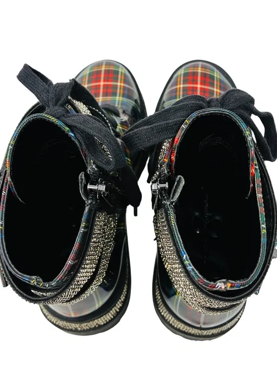 Jessica Simpson Ebrina Plaid Rhinestone Combat Women’s Boots Size 6.5M Straps - Picture 5 of 9